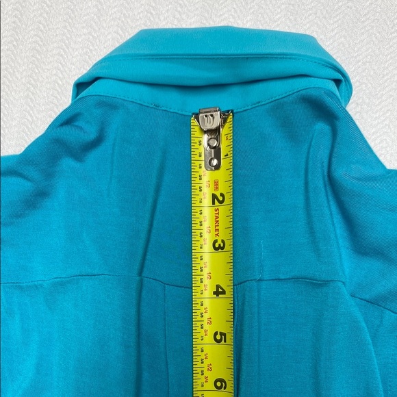 LOFT Blouse V-Neck Sleeveless Mixed Media Turquoise Blue Green Size Large - Picture 6 of 9